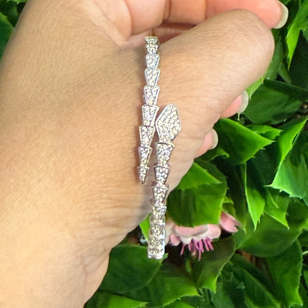 14k 16k white gold serpenti snake cz bangle bracelet - Picture 8 of 11